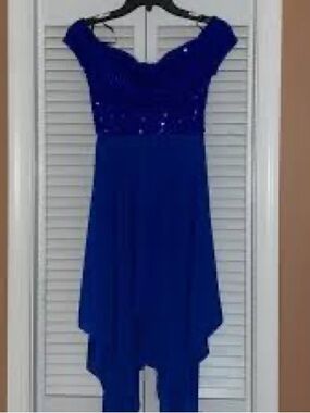 Blue Off-Shoulder Evening Dress